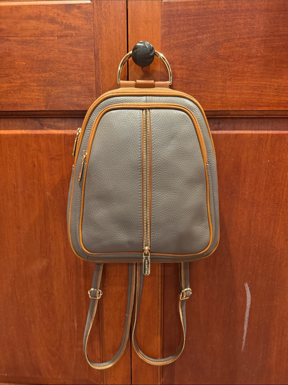 Valentina Grey Leather Backpack